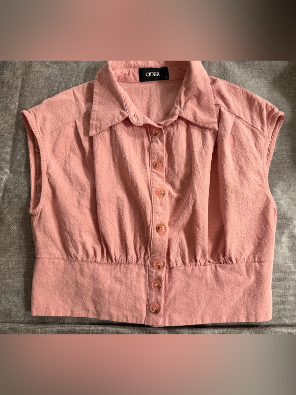 Cider Soft Pink Button-Front Crop Top
